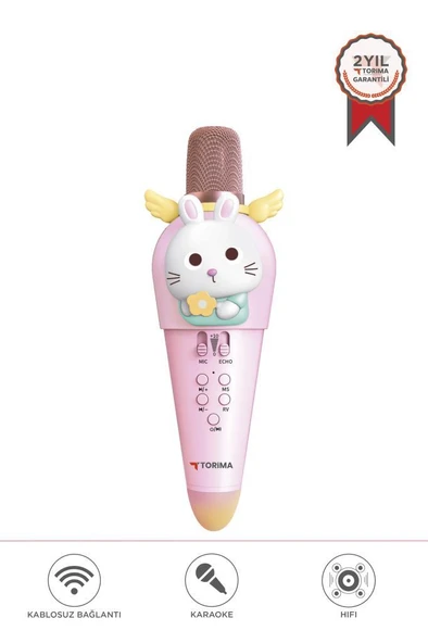Torima KIDMIC03 Pembe Tavşan Figürlü Şarjlı BT Karaoke Mikrofon ve Hoparlör 5W Kablosuz Mikrofon ürün görseli 1