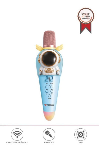 Torima KIDMIC01 Mavi Astronot Figürlü Şarjlı BT Karaoke Mikrofon ve Hoparlör 5W Kablosuz Mikrofon ürün görseli 1