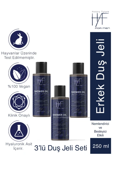 History And Future Erkeklere Özel Derin Temizlik Ferahlatıcı Bakım Nemlendirici Etkili Besleyici Duş Jeli Seti 250ml x3 ürün görseli 1