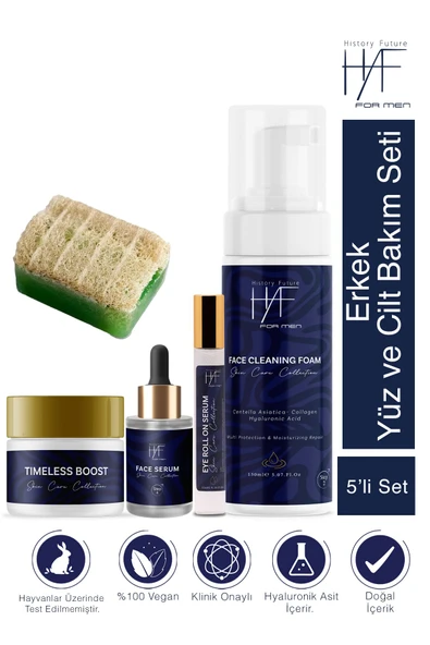 History And Future Erkek 5'li Yüz Bakım Seti:göz Roll-on Yüz Serumu Peeling Sabun Yüz Temizleme Köpüğü Yüz Bakım Kremi ürün görseli 1