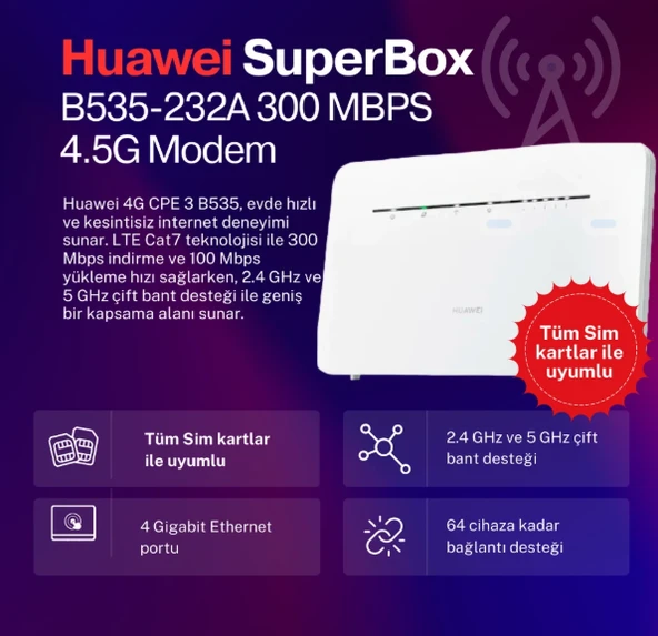 Huawei Superbox B535-232 300 Mbps 4.5G Modem (2 Yıl Huawei Türkiye Garantili) ürün görseli 1