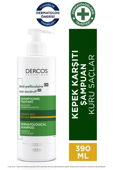 Vichy Dercos Anti Dandruff Kuru Saçlar için Kepek Karşıtı Şampuan 390 ml ürün görseli 1