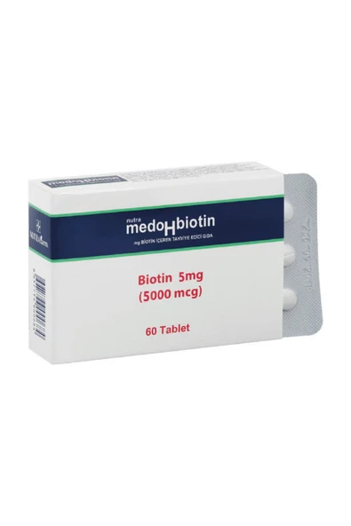 Medohbiotin 5 Mg 60 Tablet (Saç, Cilt ve Tırnak Güçlendirici Vitamin) Biotin Gıda Takviyesi 8697796000219 ürün görseli 1