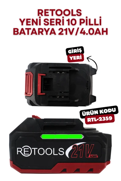 RETOOLS KIRMIZI YENİ NESİL BATARYA 21V/4.0AH ürün görseli 1
