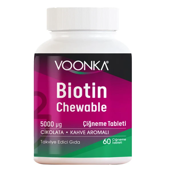 Voonka Biotin Chewable 5000 mcg Vitamin B7 İçeren Çikolata Kahve Aromalı 60 Tablet ürün görseli 1