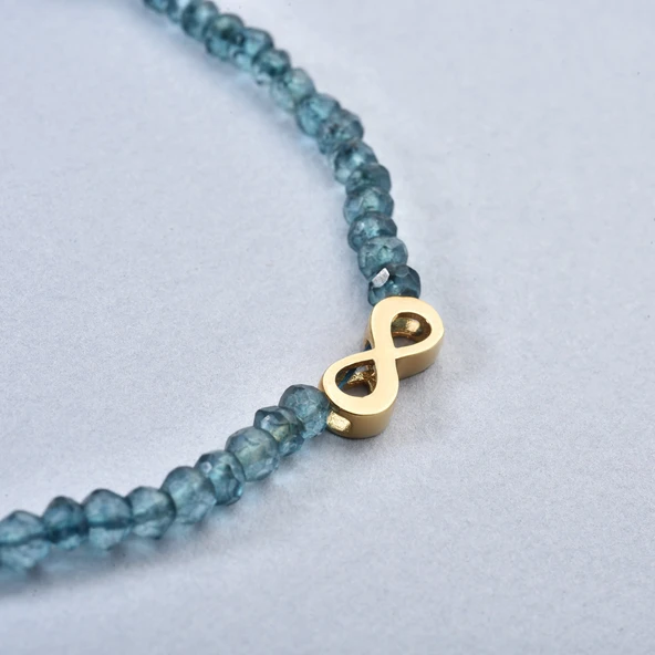 14 Ayar Altın Kaplama Neon Apatite Doğal Taşlı Sonsuzluk Gümüş Kolye - NGS00111 ürün görseli 1