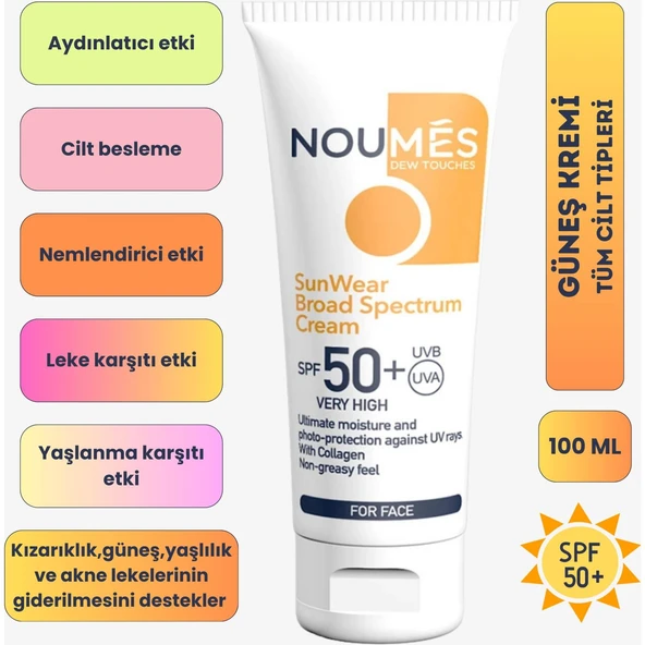 Noumes Güneş Koruyucu Yüz Kremi SPF50+ 100 ml ürün görseli 1