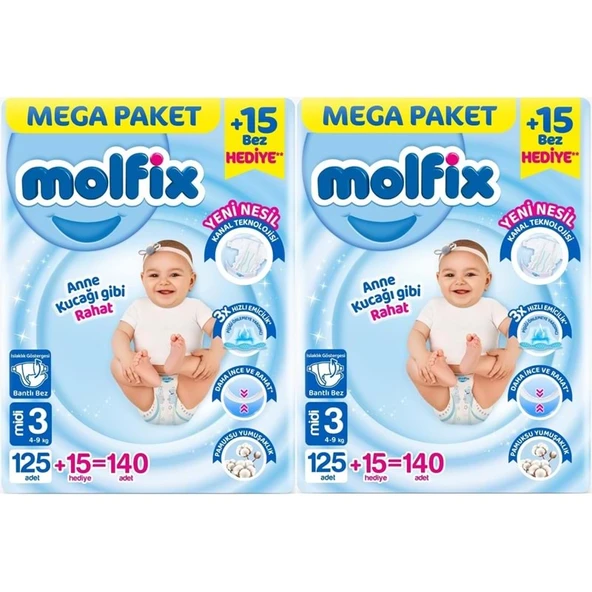 Molfix Bebek Bezi 3 Beden 4-9 KG Midi 280 Adet Mega Ekonomik Fırsat Pk ürün görseli 1