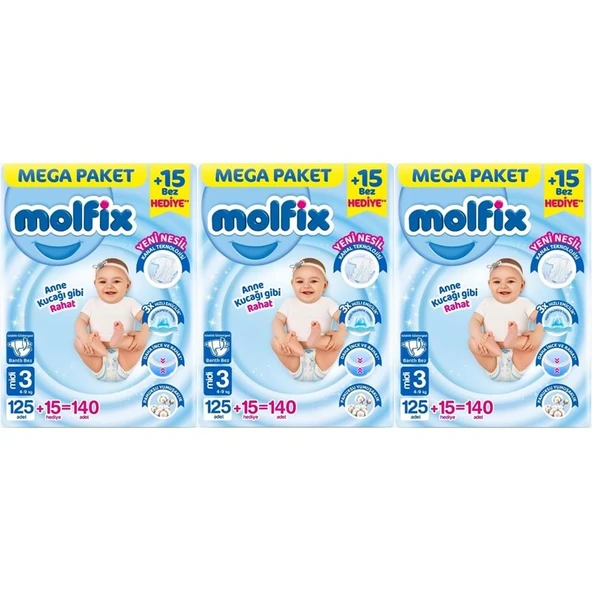 Molfix Bebek Bezi 3 Beden 4-9 KG Midi 420 Adet Mega Aylık Fırsat Pk ürün görseli 1