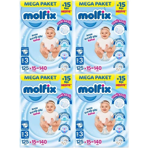 Molfix Bebek Bezi 3 Beden 4-9 KG Midi 560 Adet Mega Avantaj Fırsat Pk ürün görseli 1