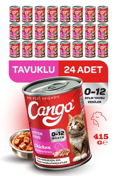 Cango Yavru Yaş Kedi Maması Tavuklu 415Gr 24Lü ürün görseli 1