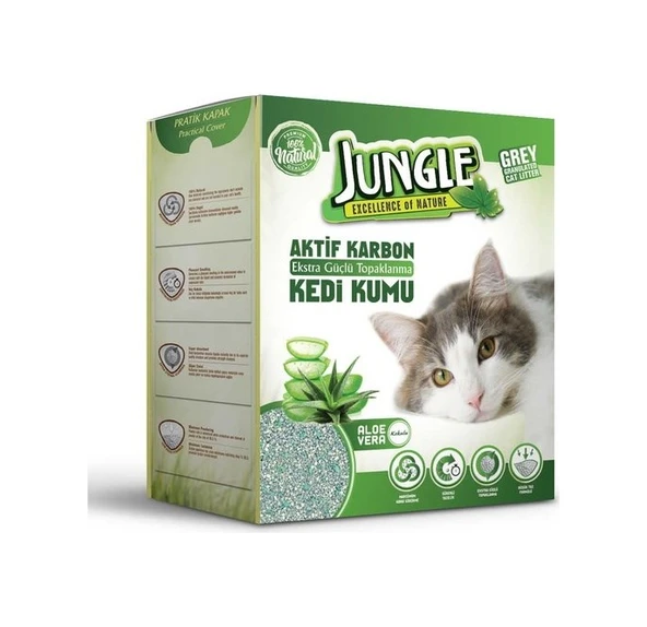 Jungle Aktif Karbonlu Aloe Vera Kokulu Gri İnce Topaklaşan Kedi Kumu 3 x 6 L ürün görseli 1