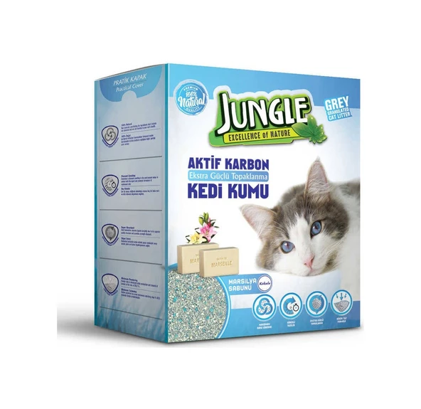 Jungle Aktif Karbon Grey Marsilya Sabunu Kokulu Kedi Kumu 3 x 6 Lt ürün görseli 1