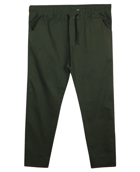 Erkek 118 -156 Kilo Arası İçin Uygun Lastikli Paça Bağcıklı Battal Boy Gabardin Pantolon Haki ürün görseli 1
