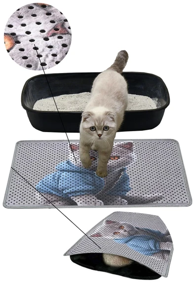 MatGo Pati Kedi Kumu Matı Çift Katlı Sıvı Geçirmez Kaymaz Elekli Yıkanabilir Kedi Tuvaleti Paspası 40x60cm ürün görseli 1