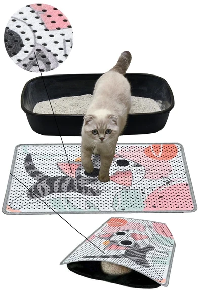 MatGo Pati Kedi Kumu Matı Çift Katlı Sıvı Geçirmez Kaymaz Elekli Yıkanabilir Kedi Tuvaleti Paspası 40x60cm ürün görseli 1