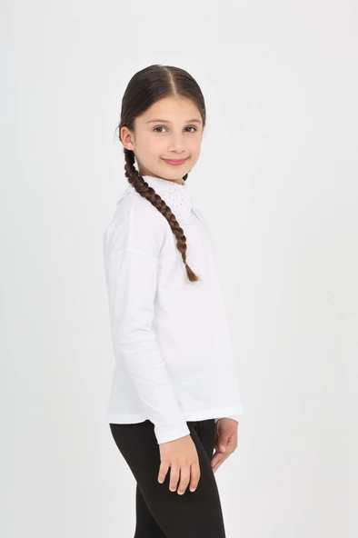 Toontoy Kız Çocuk Dantelli Bebe Yaka Uzun Kollu Tişört ürün görseli 1