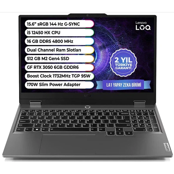 Loq Intel Core I5-12450HX 16GB 512GB SSD Rtx™ 3050 6gb 15,6" Gaming Laptop 83GS008GTR ürün görseli 1