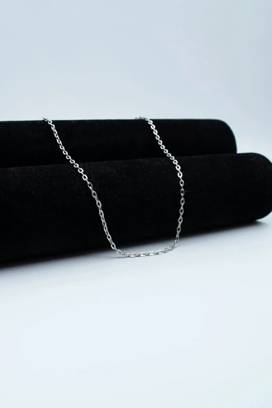 Düz Ezme Zincir Kolye - Silver Renk - Resim 2