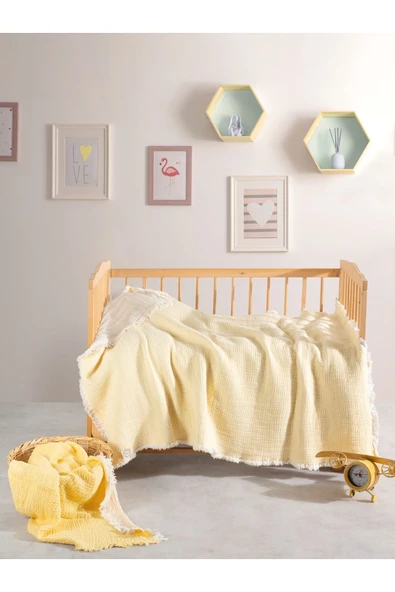 MYLASA HOME Mylasahome Müslinbebek Battaniyesi %100 Doğal Pamuk Açık Sarı 100x120cm ürün görseli 1