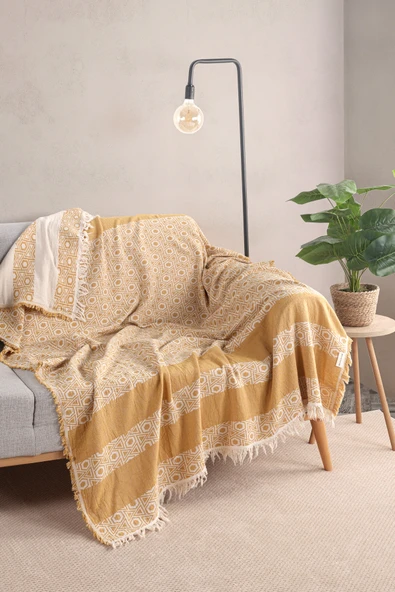 MYLASA HOME %100 Pamuk Signet Desenli Çok Amaçlı Koltuk Örtüsü 130x170 cm ürün görseli 1
