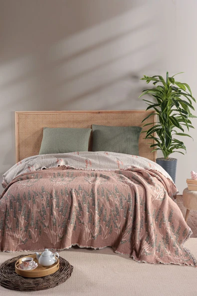 MYLASA HOME MylasaHome Müslin 7 katlı Lavanta Desenli yorgan 240*260 kiremit ürün görseli 1