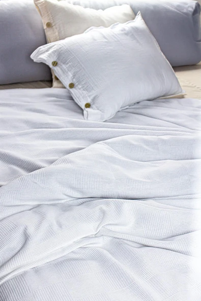 Cozy Nest Otel pike Çift Kişilik küçük damalı Beyaz Pike200x220cm ürün görseli 1