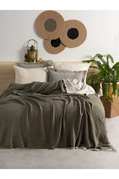 MYLASA HOME Double Face Planets 4 Katlı Müslin Yatak Örtüsü Çift Kişilik 220x240cm ürün görseli 1