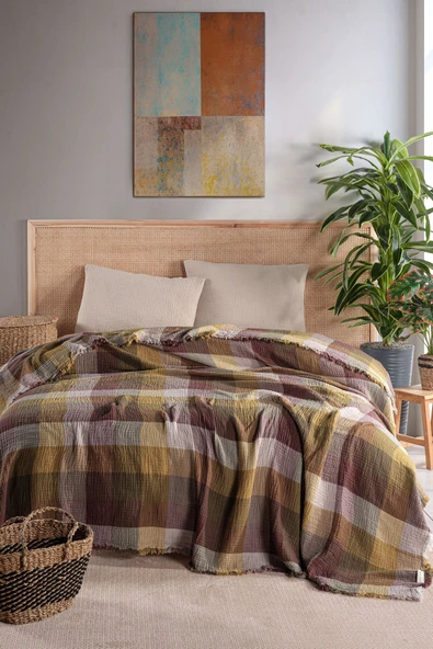 MYLASA HOME MylasaHome Ekose Desenli Çift Kişilik Yatak Örtüsü 240x260 ürün görseli 1