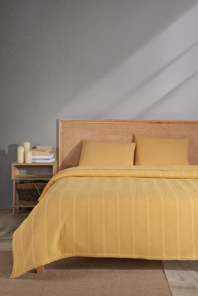 MYLASA HOME Çift Kişilik Pamuklu Yatak Örtüsü / Pike - 200x230 Cm-hardal ürün görseli 1