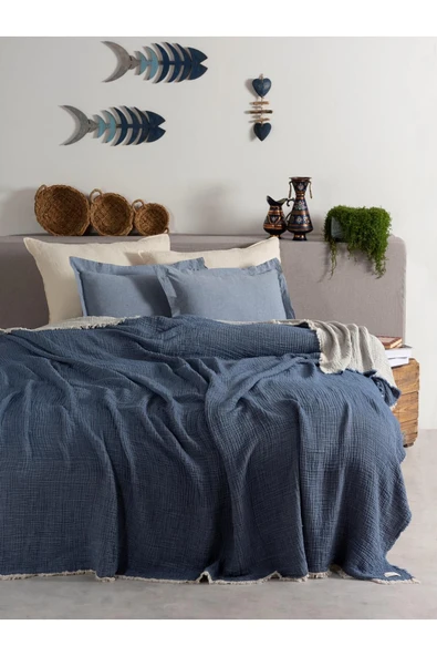 MYLASA HOME Double Face Planets 4 Katlı Müslin Yatak Örtüsü Çift Kişilik 220x240cm ürün görseli 1