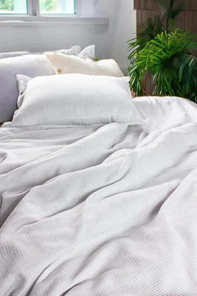 Cozy Nest Otel pike küçük dama Desenli tek Kişilik Pike Beyaz 160x220cm ürün görseli 1