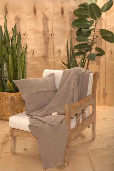 MYLASA HOME Definite 4 Katlı Müslin Düğmeli  Dekoratif Kırlent Kılıfı 45x45 ürün görseli 1