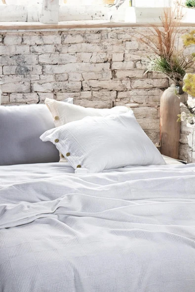 Cozy Nest Otel Pike tek Kişilik dama desen Pike Beyaz 160x220cm ürün görseli 1