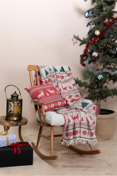 MYLASA HOME %100 Pamuk Yılbaşı Throw & Yılbaşı Kırlent Seti ürün görseli 1