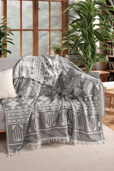 MYLASA HOME %100 Pamuk Bohem Temalı Çok Amaçlı Müslin Throw 130 X 170 ürün görseli 1