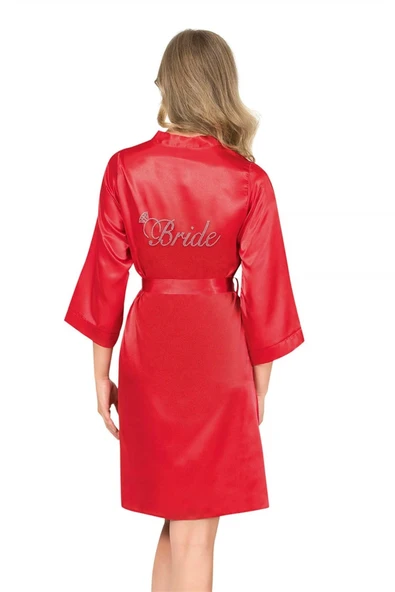 Bicomi Kırmızı Kısa Saten Bride Sabahlık ürün görseli 1
