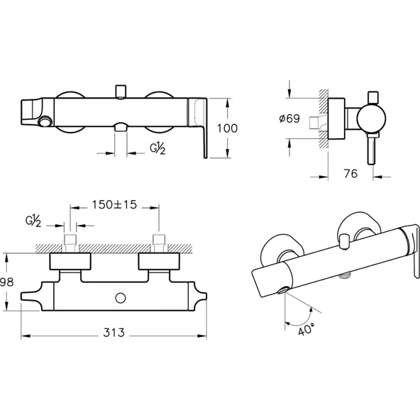 Suit A42818 Banyo Bataryası, Krom - Resim 2