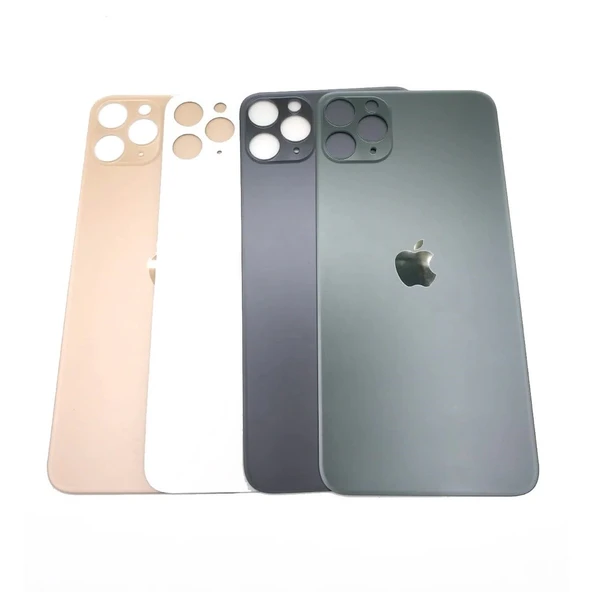 Uyumlu İphone 11 Pro Arka Kapak Lazer Kesim ( Pil Kapağı )  Cam -- Siyah ürün görseli 1