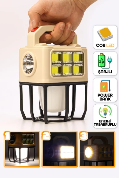 3 MODLU Şarjlı Kamp Lambası Solarlı 20 WATT LED Işık El Feneri Portatif Işıldak Gece Lamba PR9802B ürün görseli 1