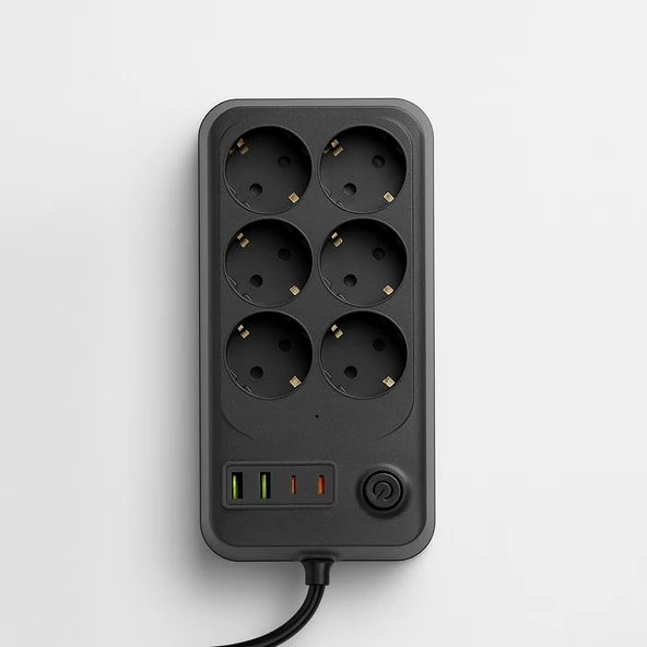 6 Prizli 4 USB Girişli Akım Korumalı Topraklı Golyat Grup Şarj Fiş Priz 2 Metre Uzatma Kablosu ürün görseli 1
