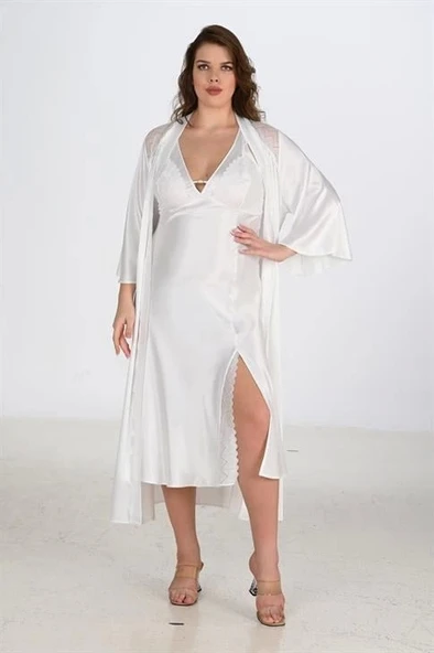 Bicomi 2li Ekru Sabahlık Takımı Bigsize 6224 ürün görseli 1