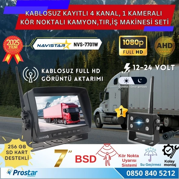 Kablosuz Kameralı 7 inç Kayıtlı Monitör Full HD BSD Kör Nokta Uyarı Sistemli Tak Kullan Kamera Seti ürün görseli 1