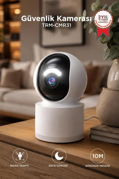 Güvenlik Kamerası Led Işıklı Wifi Full Hd Smart Ip Kamera CMR31 Beyaz ürün görseli 1