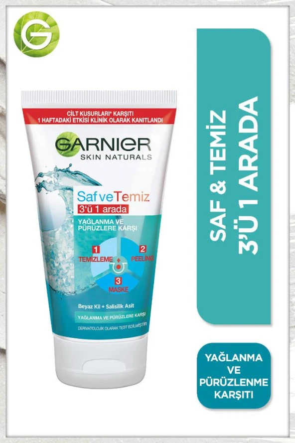Garnier Saf VeTemiz 3’ü 1 Arada: Temizleyici, Peeling, Maske ürün görseli 1
