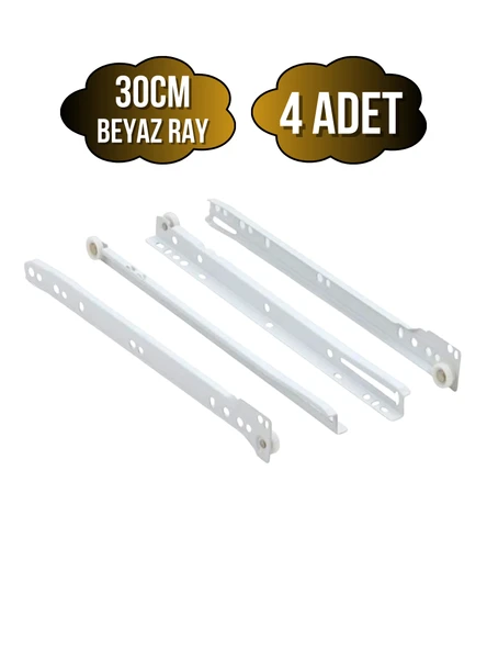 Beyaz Metal Çekmece Rayı Tekerlekli Mobilya Dolap Çekmece Rayı(BEYAZ)(TAKIM)(METAL) 30cm 30cm - 4 ADET ürün görseli 1