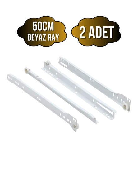 Beyaz Metal Çekmece Rayı Tekerlekli Mobilya Dolap Çekmece Rayı(BEYAZ)(TAKIM)(METAL) 50cm 50cm - 2 ADET ürün görseli 1