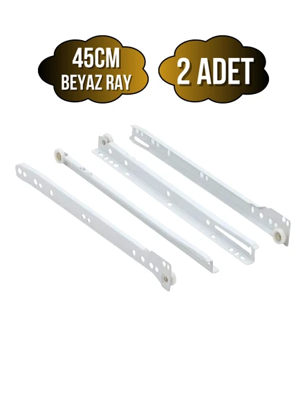 Beyaz Metal Çekmece Rayı Tekerlekli Mobilya Dolap Çekmece Rayı(BEYAZ)(TAKIM)(METAL) 45cm 45cm - 2 ADET ürün görseli 1