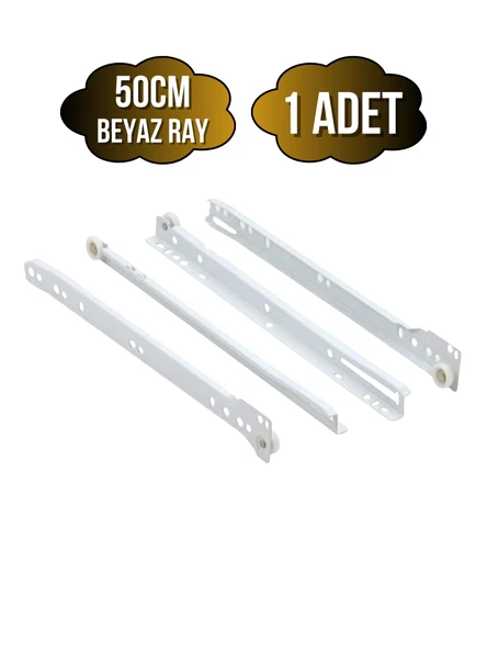 Beyaz Metal Çekmece Rayı Tekerlekli Mobilya Dolap Çekmece Rayı(BEYAZ)(TAKIM)(METAL) 50cm 50cm - 1 ADET ürün görseli 1