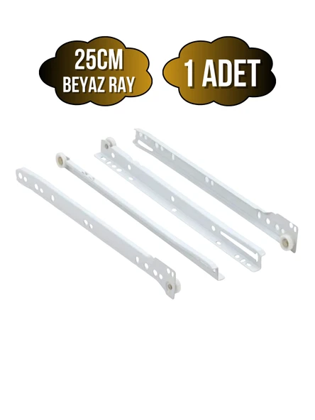 Beyaz Metal Çekmece Rayı Tekerlekli Mobilya Dolap Çekmece Rayı(BEYAZ)(TAKIM)(METAL) 25cm 25cm - 1 ADET ürün görseli 1